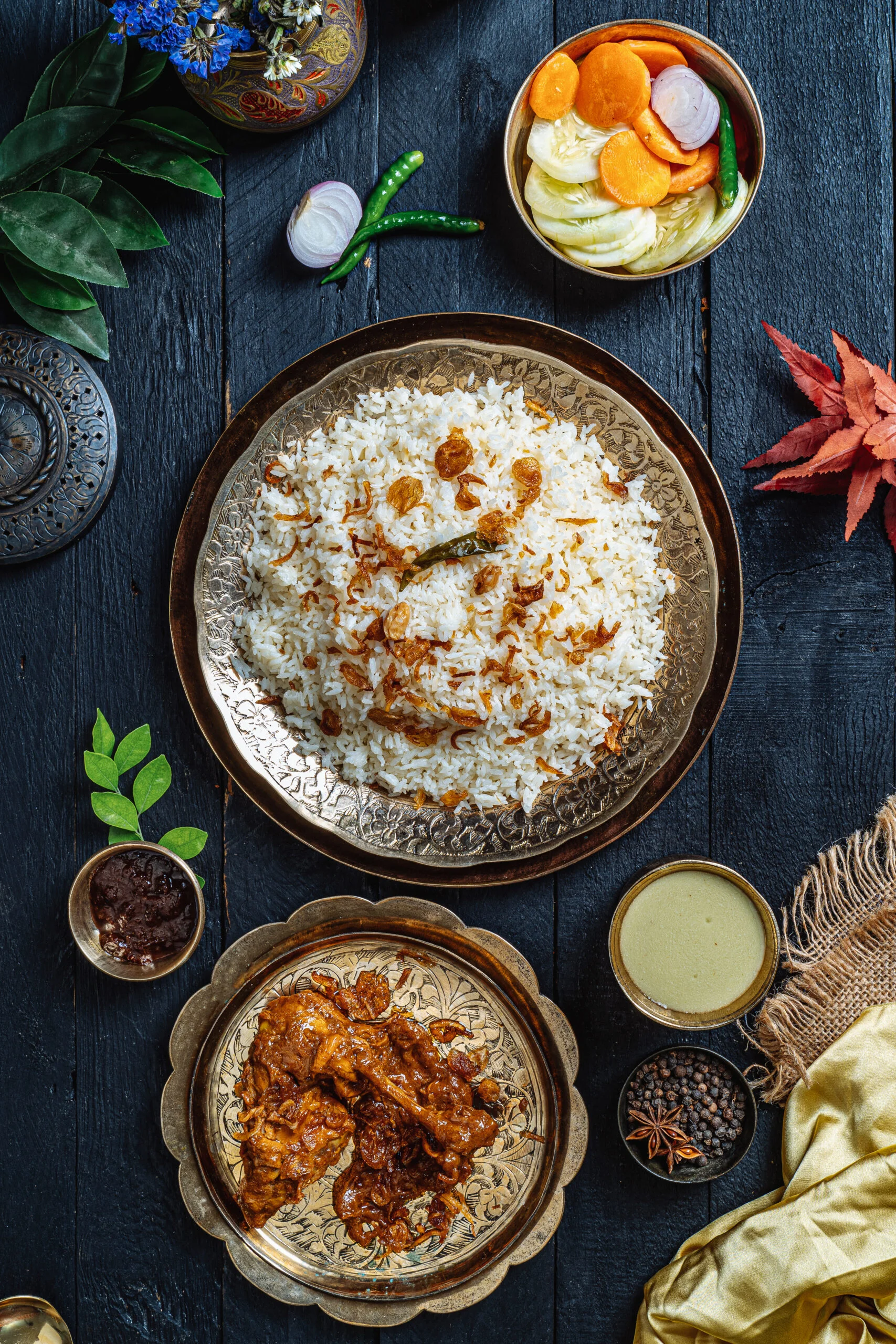 Plain Polao, Chicken Roast, Borhani